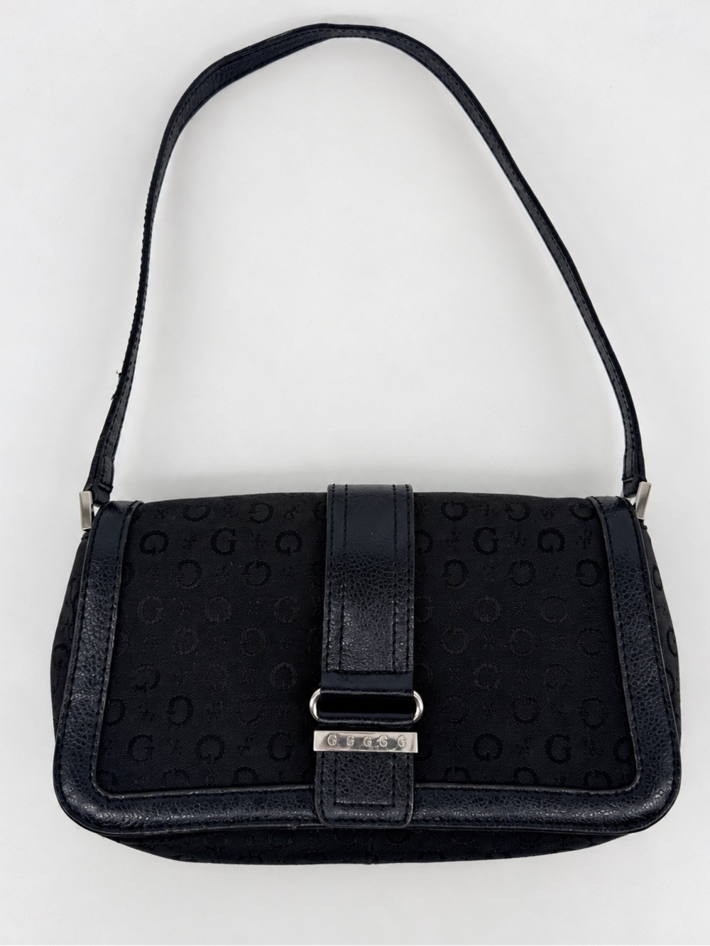 Y2K GUESS Black Monogram Baguette Shoulder Bag Office Siren